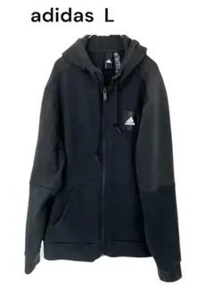 【adidas アディダス 】ブラックパーカー フルジップ フーディー L