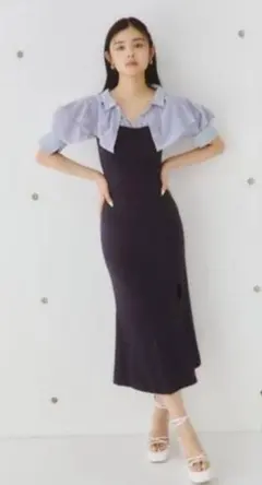 SNIDEL　 シャツドッキングベアワンピース