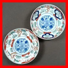 62 金彩 小皿 2枚セット 印判皿 染付皿 伊万里焼 アンティーク 時代物 器