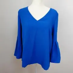H&M ブルー 青 Vネック フレアスリーブ チュニック カットソー 七分袖