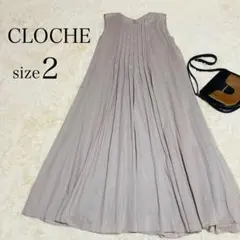 クロシェ ノースリーブロングワンピース プリーツタック Aライン グレー M