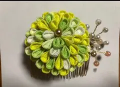 和装髪飾り　緑　卒業式　袴　成人式　振袖　つまみ細工髪飾り　かんざし　セット