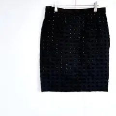 スポーツマックス 刺繍ひざ丈タイトスカート (L) 高級シルク混 ブラックのサムネイル