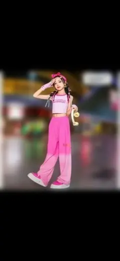 ダンス衣装　ピンクセットアップ　ヒップホップ130cm