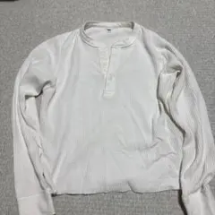 ホワイト ヘンリーネック トレーナー M