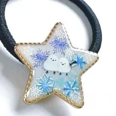 レジン ヘアゴム シマエナガ 雪の結晶 ブルー - メルカリ