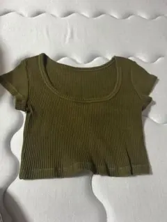 リブ クロップド 半袖 Tシャツ カーキのサムネイル