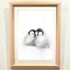 肉筆原画 墨絵 水墨画 日本画 赤ちゃんペンギン - メルカリ