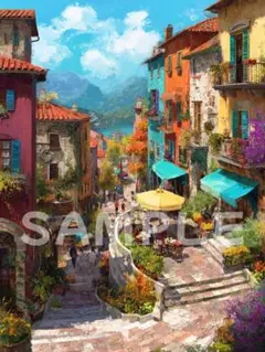【絵本のような村】A4 グラフィックアート インテリア お洒落 ポスター 30