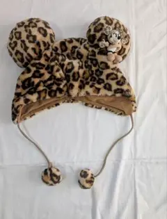 ディズニー　ミニーマウス　ファンキャップ　ヒョウ柄　マスコット