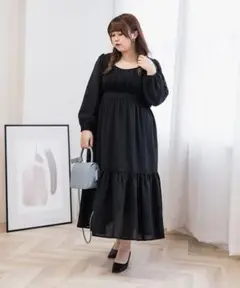 新品★CLETTE ギャザーデザインティアード ロングワンピース ブラックLL