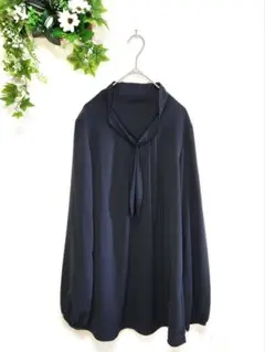 【新品】ボウタイ長袖ブラウス　オケージョンシーン　オフィス　ブラック　M