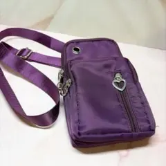 パープル スマホショルダーバッグ ハート型ジッパー付き