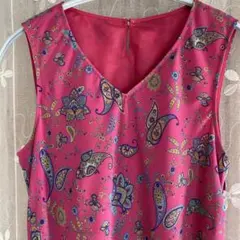 花柄ペイズリー柄♡ノースリーブひざ丈ワンピース　M