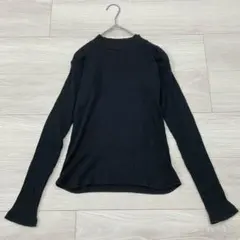 지나시스 리브 니트 탑스 F 하이넥 긴팔 코튼 혼방 블랙