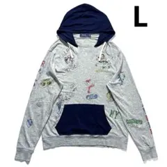 ポロラルフローレン フード付き ロンT L 霜降りグレー 紺 後付けパーカー