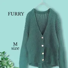 ファーリー FURRY カーディガン　Vネック グリーン 透かし編み ウール混のサムネイル