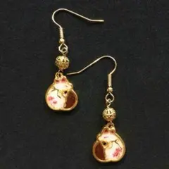 和風　白×赤　まる狐　ピアス　2-2-b