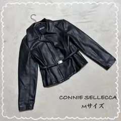 【CONNIE SELLECCA】 フェイクレザージャケット M 黒 ベルト付