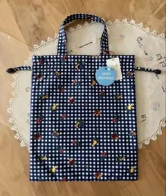 学校フェイラー★フェイラー 手付き巾着 ネイビー ハイジチェック バッグ 新品
