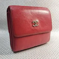 正規品】シャネル Wホック 二つ折り財布 ココマーク レッド 7番台
