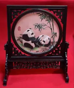 【19世紀 清朝期フレーム】水墨画 熊猫 「パンダ」54x56 中国美術 縁起物 19世紀 清朝期フレーム】水墨画 熊猫 「パンダ」54x56 中国美術 縁起物