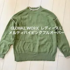【GLOBAL WORK】Ｌ メルティパイピングプルオーバー くすみグリーン