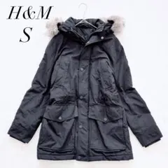 エイチアンドエム/モッズコート/ブラック/ファーフード付き/防寒/コットン混