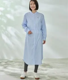 ARNOLD PALMER 水色ストライプ 長袖シャツワンピース