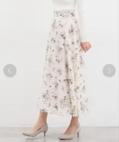 honeys ハニーズ ジャカードロングスカート ネイビー 花柄 Mサイズ 白のサムネイル