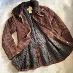 良品☆SPB ワールド【M相当】日本製 キルティング ブラウン／ムートン風コート