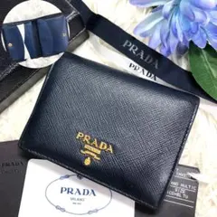 【付属品完備✨ 】PRADA バイカラー サフィアーノ 二つ折り財布 ネイビー