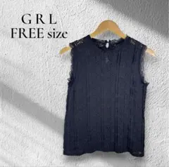 GRL ノースリーブ レースブラウス ネイビー FREE
