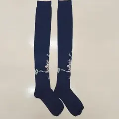 オーバーニーソックス ネイビー花柄