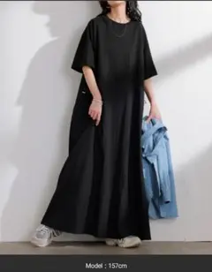 HUG.U 異素材MIX 半袖Tシャツワンピース ドロストドッキングワンピース