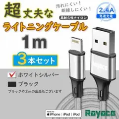 3本 銀 送料無料 純正品同等 ライトニングケーブル iPhone Lv