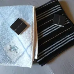 BURBERRY ハンカチ 2枚セット 水色チェック ストライプ