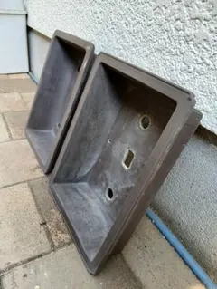 古い大型の長方形植木鉢2個/サツキ松伯雑木盆栽/裏印在銘縁付きプランターのサムネイル