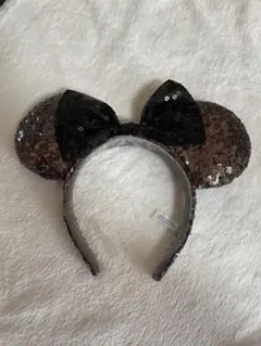 ミッキー耳カチューシャ 黒と茶色 スパンコール