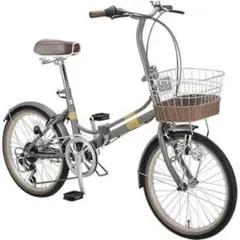 新品　折りたたみ自転車 グレー バスケット付　エリーサFDB206（モカグレー）のサムネイル
