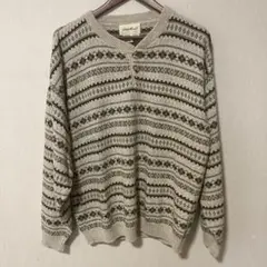 90s usa エディーバウアー ヘンリーネック ニット ノルディック柄