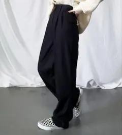 太ベルトハイウエストカラータックスラックス　me+em select sサイズ