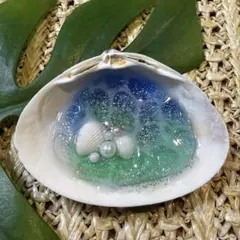 ハンドメイド レジン ヘアゴム 海 砂浜 イルカ シェル ブローチ