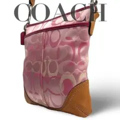 【良品】コーチ　ショルダーバッグ　シグネチャー　　ピンク　斜め掛け　キャンバス