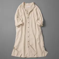 【美品】LE MELANGE シャツワンピース ロング リネンコットン ベージュのサムネイル