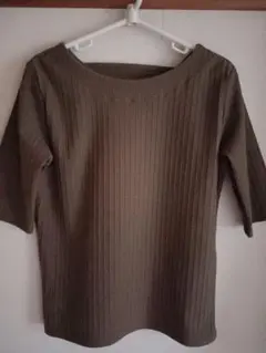 再値下げ　Ici et là カーキ色五分袖トップス　36サイズ(M)　秋色