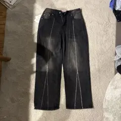 ダークグレー ワイドレッグデニム