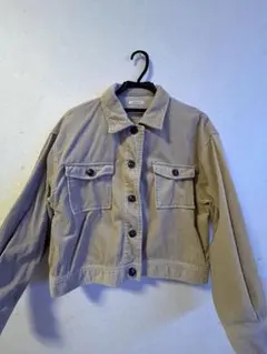 ベージュ コーデュロイ クロップドジャケット Mサイズ　レディース