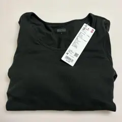 ユニクロ極暖ヒートテックリブUネックT長袖　ダークグリーン　Mサイズ