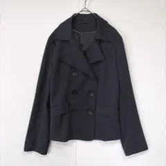 ユニクロ スウェット ダブルブレスト Pコート ショート丈 L ネイビー 紺